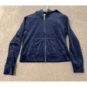 Juicy Couture Velour‎ Women's Sweatshirt Hoodie Medium Blue Full Zip